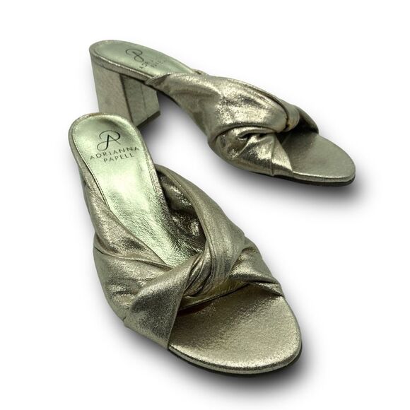 Adrianna Papell Shoes - Adrianna Papell Gold Twist Front Summer Vacation Block Heels Open Toe Size 7.5M